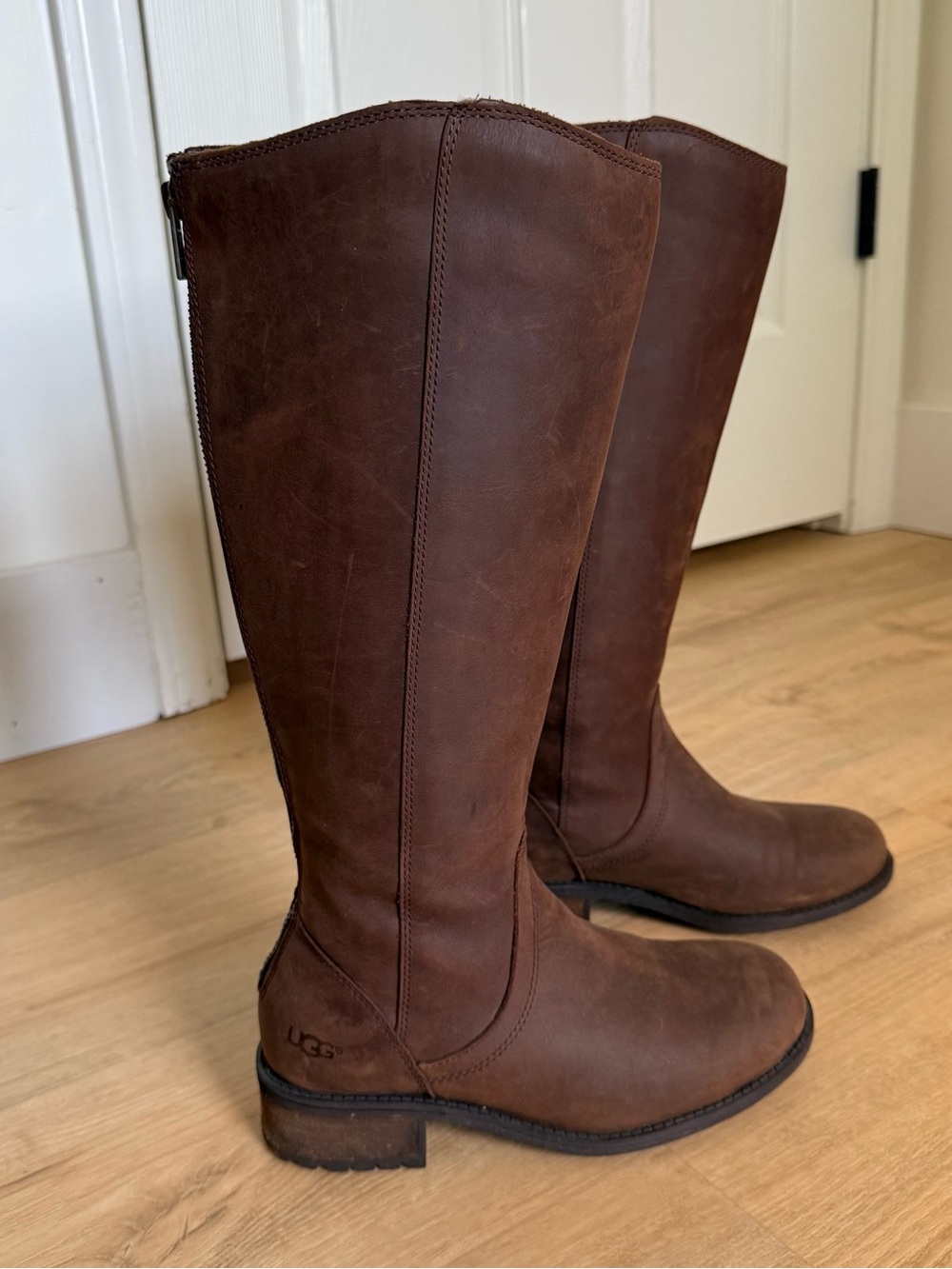 UGG Women's Tall Brown Leather Knee-High Riding Boots